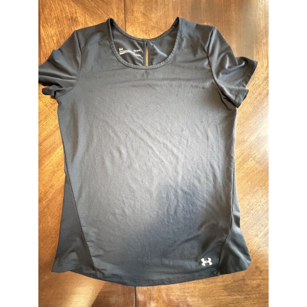 Under Armour Shirt Womens Large Black HeatGear Fitted Athletic Performance Tee